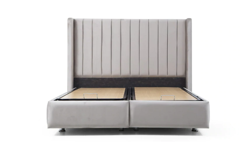 Lit double coffre en Velours – TOKYO GRIS
