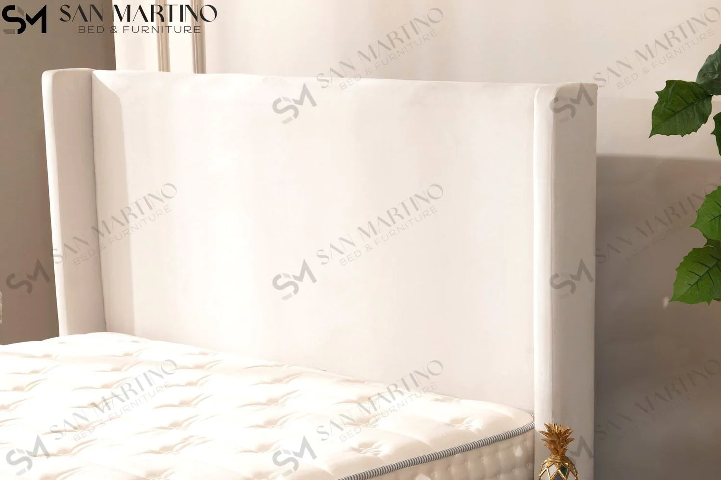 Lit double coffre en Velours – COCO BLANC CASSÉ