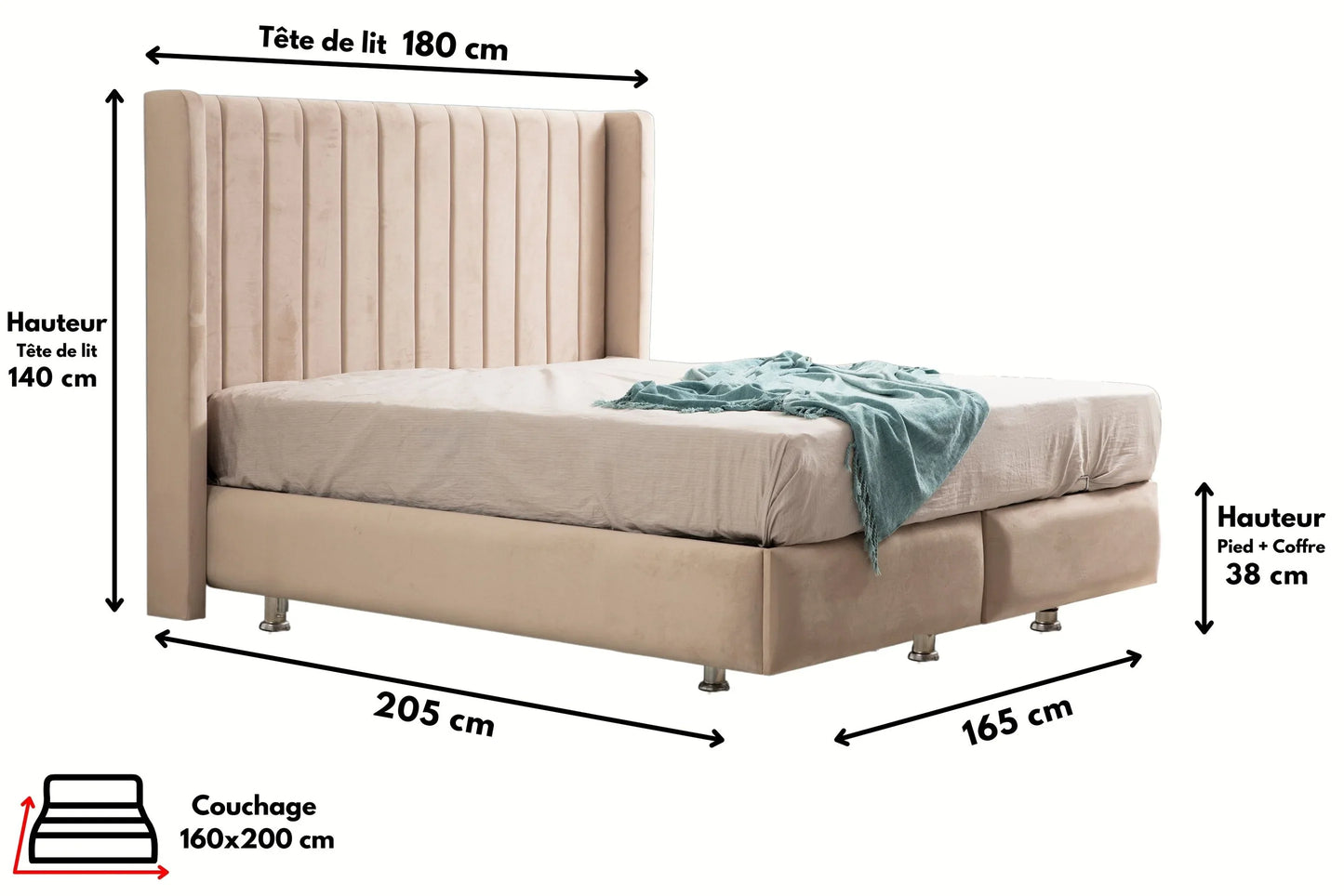 Lit double coffre en Velours – TOKYO BEIGE