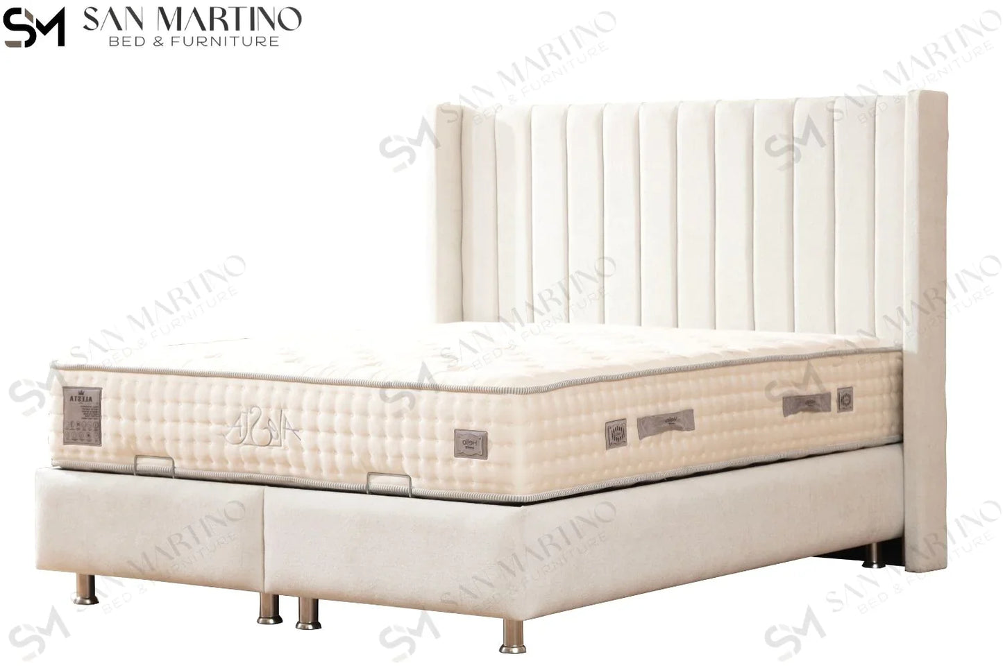 Lit double coffre en LAINE BOUCLÉ – TOKYO BLANC