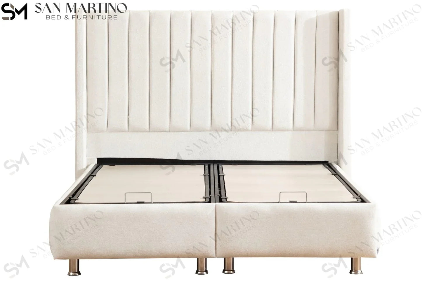 Lit double coffre en LAINE BOUCLÉ – TOKYO BLANC