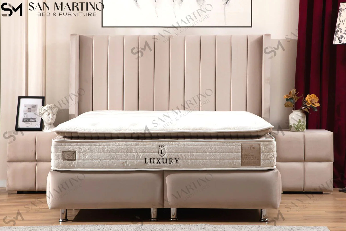 Lit double coffre en Velours – TOKYO BEIGE