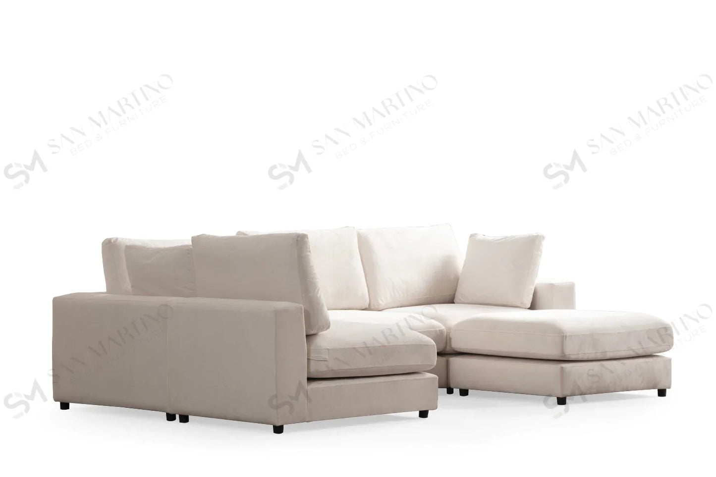 Canapé Modulable Julia Velours Blanc 4+1 Pouf