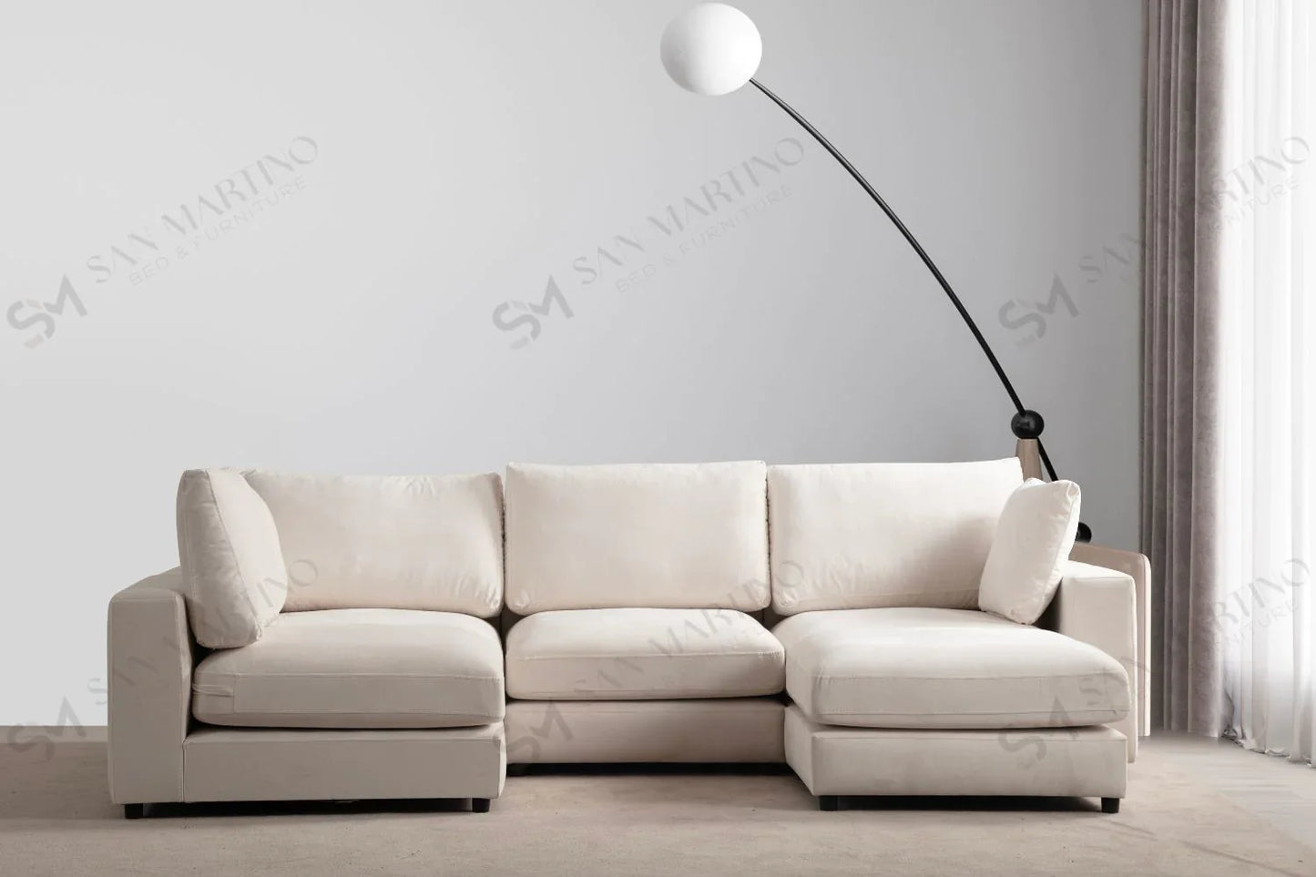 Canapé Modulable Julia Velours Blanc 4+1 Pouf