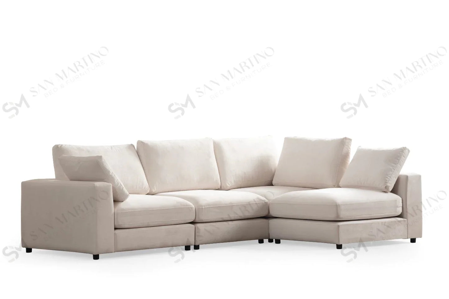 Canapé Modulable Julia Velours Blanc 4+1 Pouf