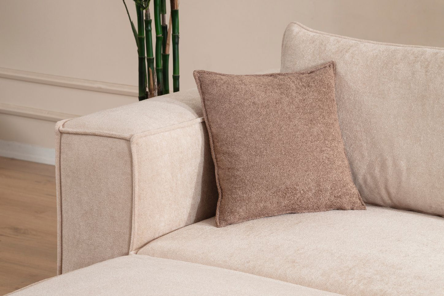 Canapé Modulable Elégance Velours Beige 4+1 Pouf