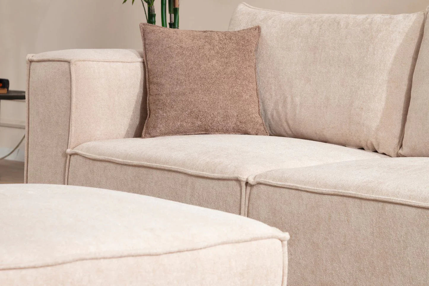 Canapé Modulable Elégance Velours Beige 4+1 Pouf
