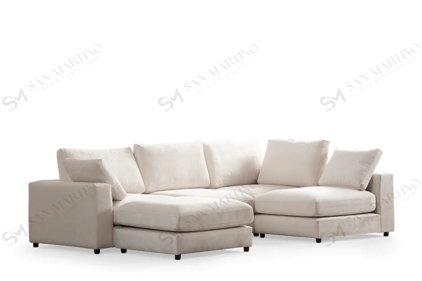 Canapé Modulable Julia Velours Blanc 4+1 Pouf