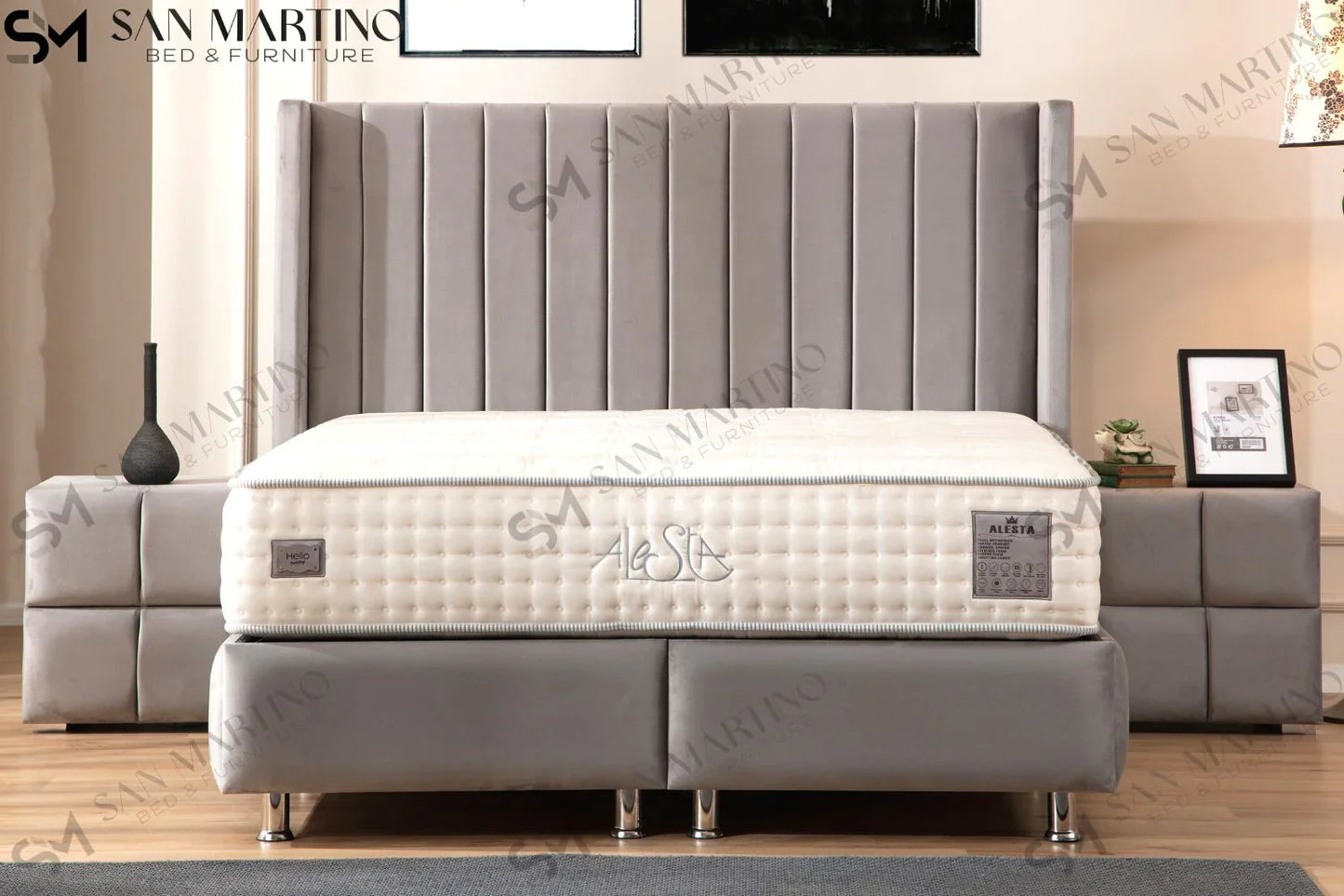 Lit double coffre en Velours – TOKYO GRIS