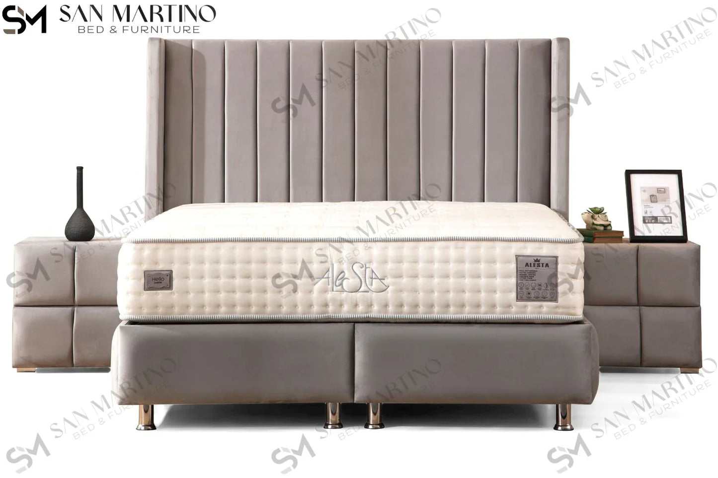 Lit double coffre en Velours – TOKYO GRIS