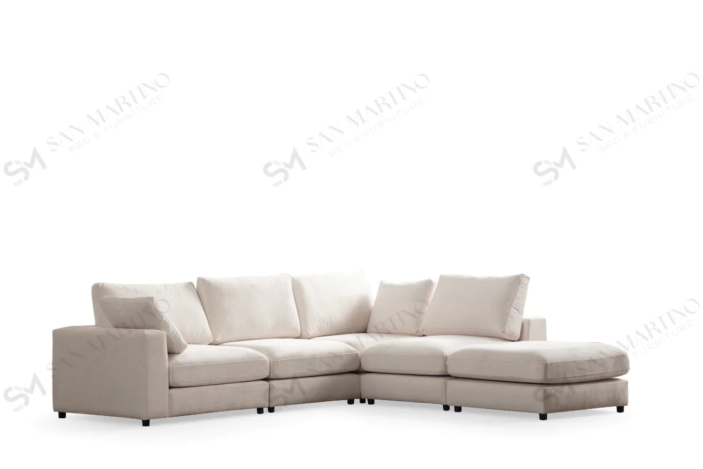 Canapé Modulable Julia Velours Blanc 4+1 Pouf