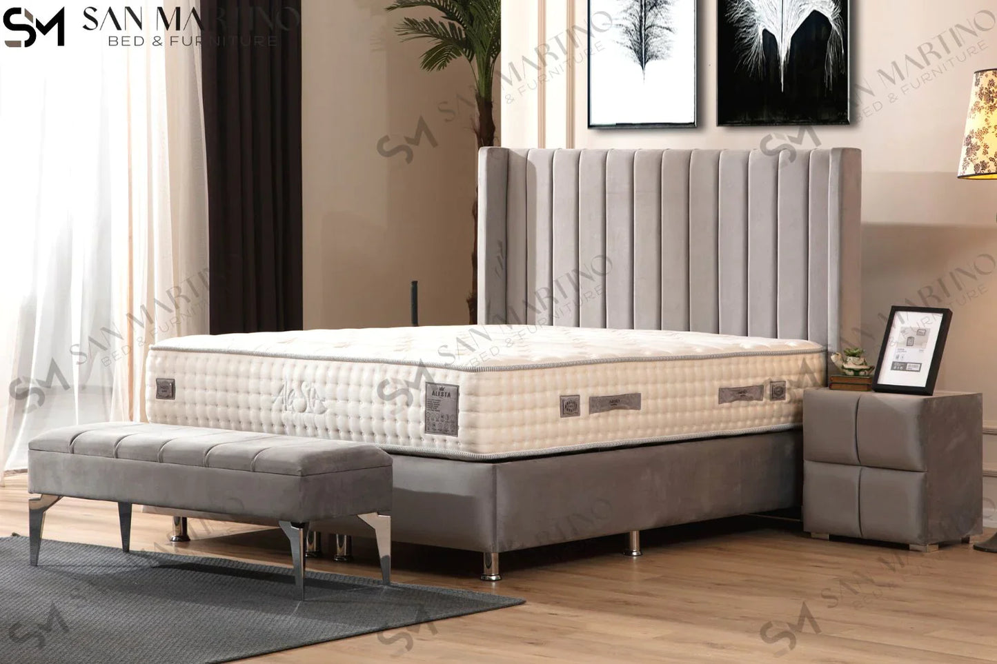 Lit double coffre en Velours – TOKYO GRIS