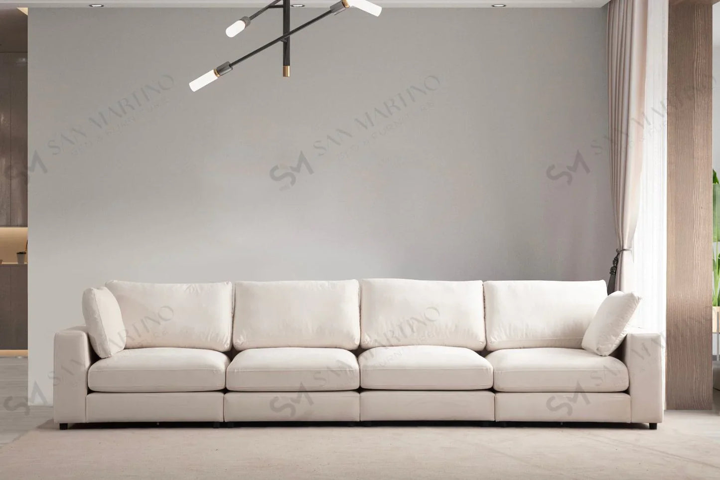 Canapé Modulable Julia Velours Blanc 4+1 Pouf