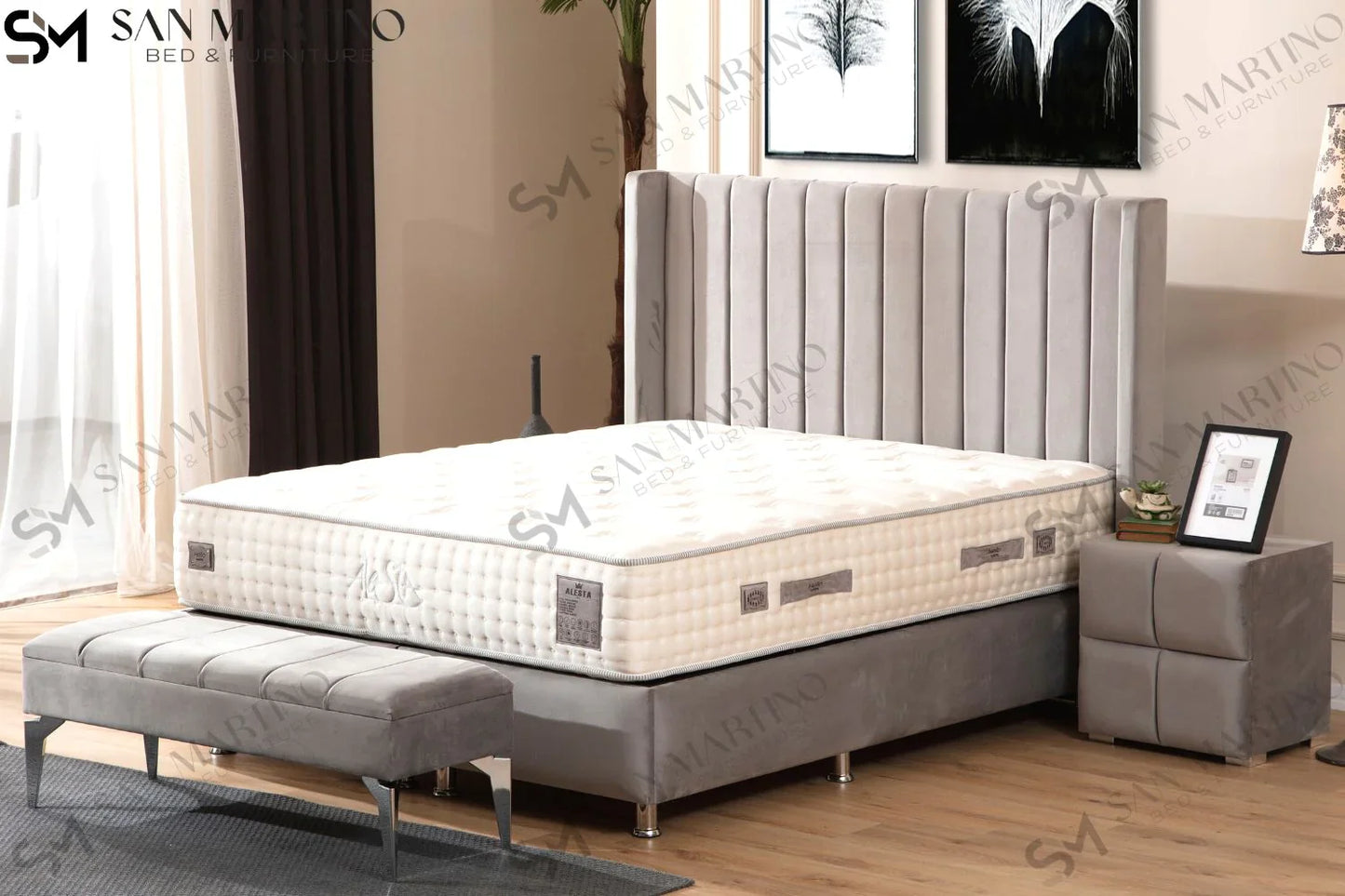 Lit double coffre en Velours – TOKYO GRIS