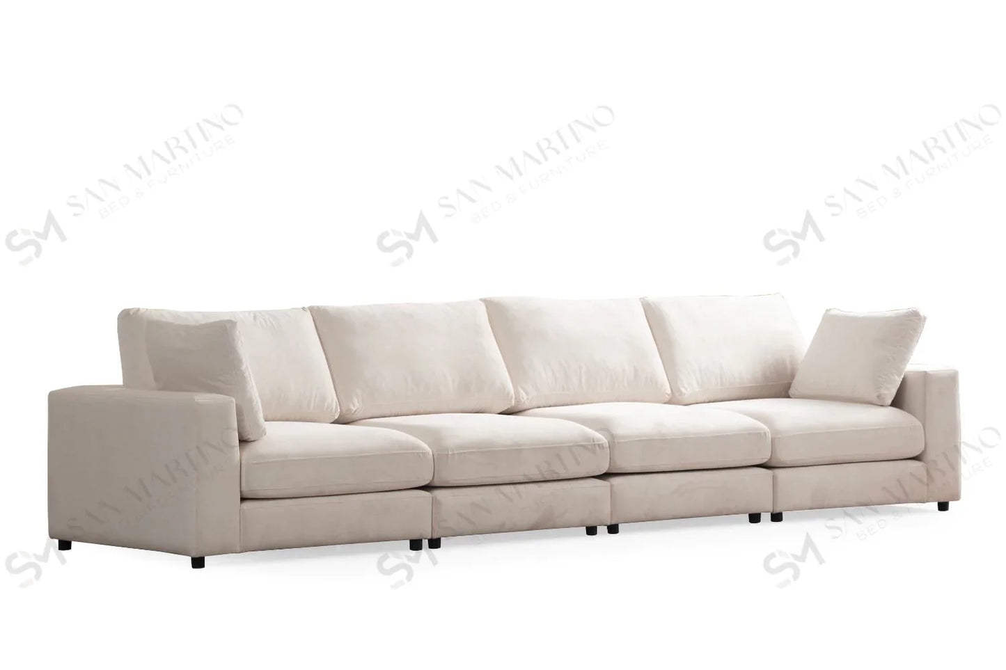 Canapé Modulable Julia Velours Blanc 4+1 Pouf