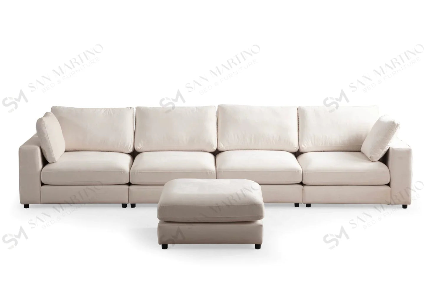 Canapé Modulable Julia Velours Blanc 4+1 Pouf
