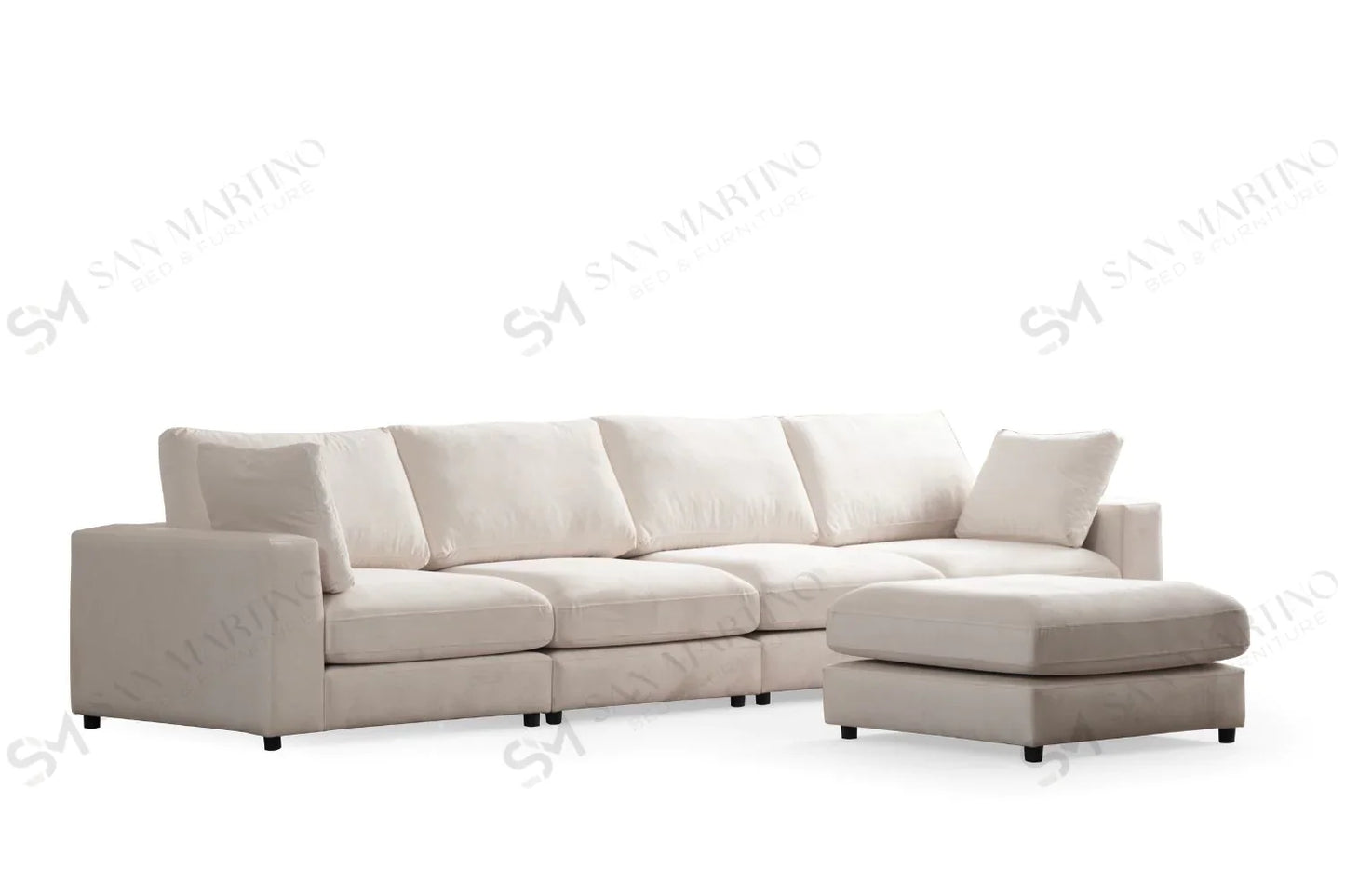 Canapé Modulable Julia Velours Blanc 4+1 Pouf