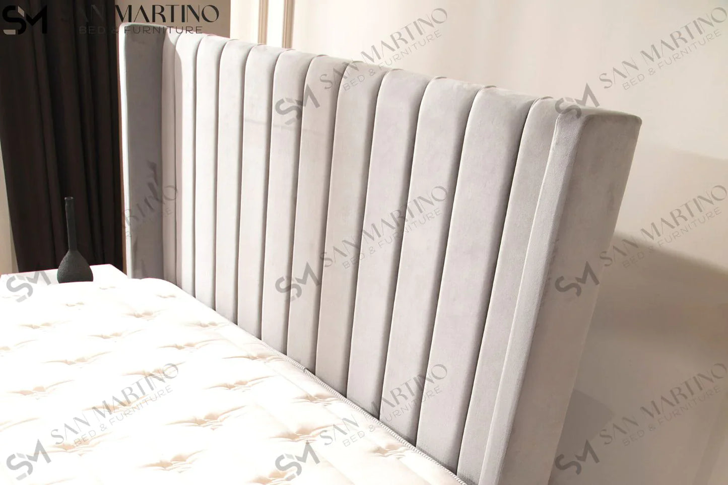 Lit double coffre en Velours – TOKYO GRIS