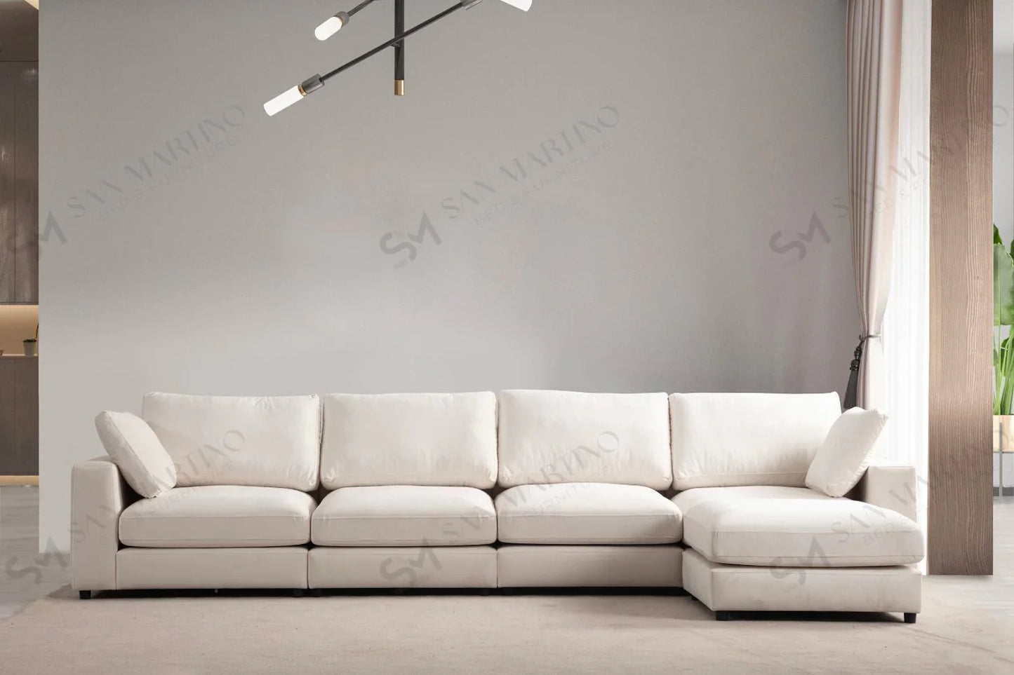 Canapé Modulable Julia Velours Blanc 4+1 Pouf