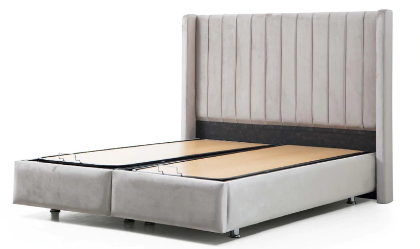 Lit double coffre en Velours – TOKYO GRIS