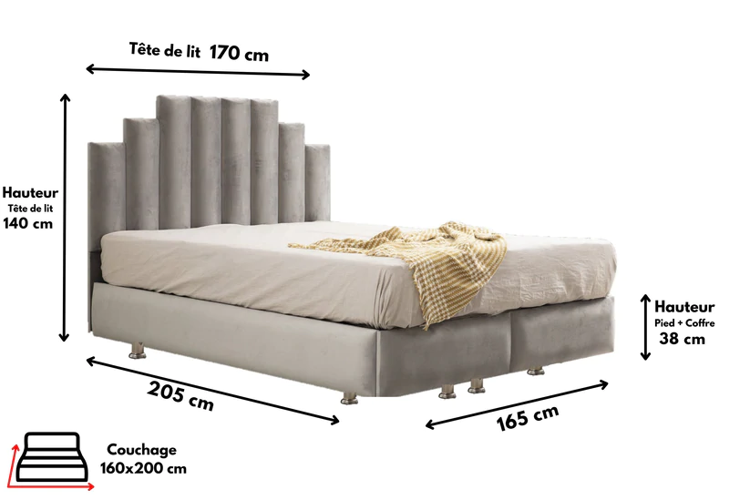 Lit double coffre en Velours – NATURA GRIS