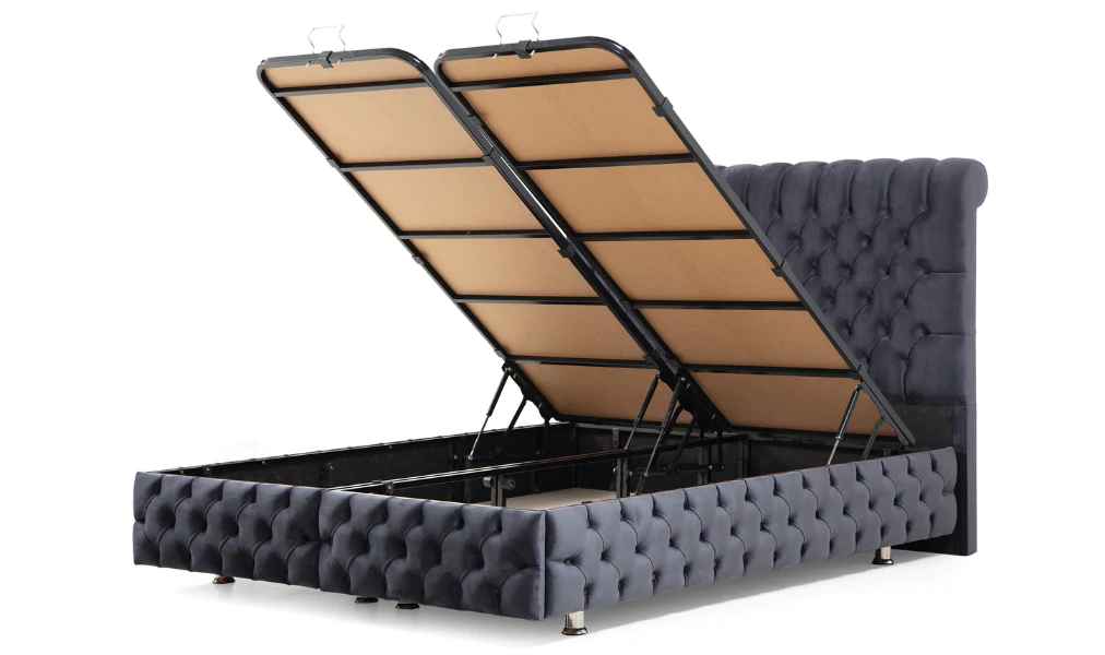 Lit double coffre en Velours – LUNA GRIS ANTHRACITE V-29