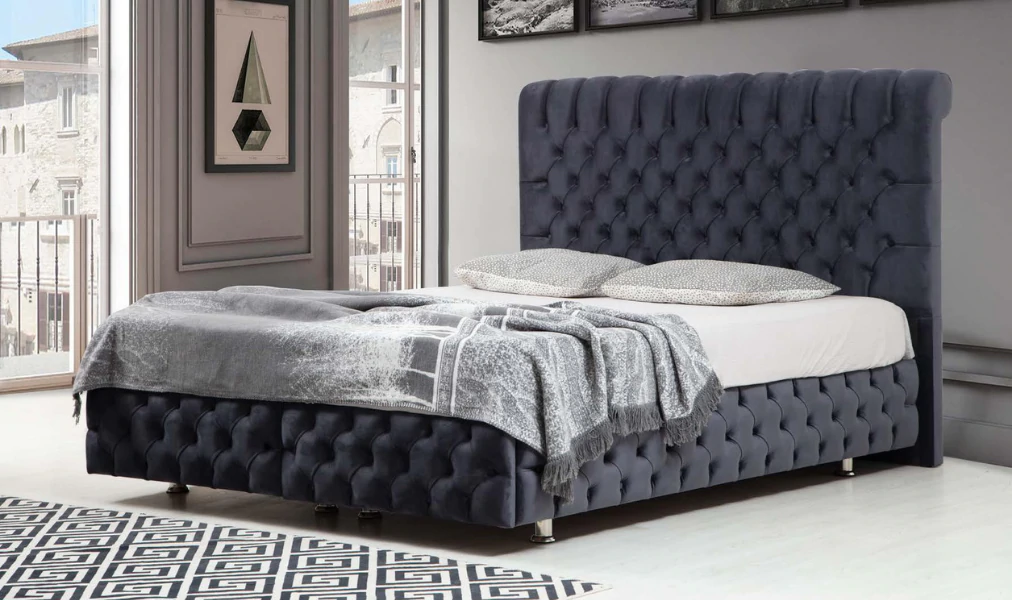 Lit double coffre en Velours – LUNA GRIS ANTHRACITE V-29