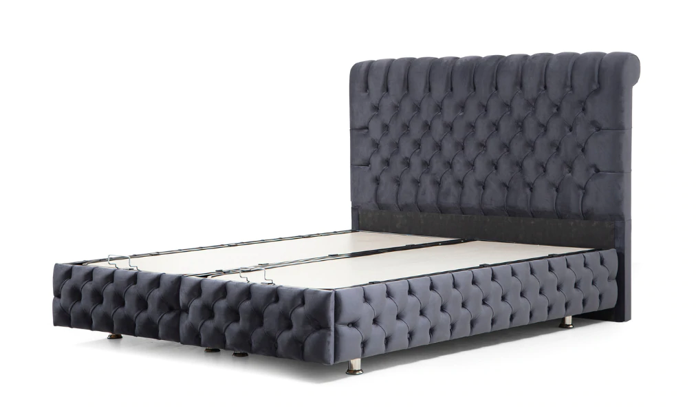 Lit double coffre en Velours – LUNA GRIS ANTHRACITE V-29
