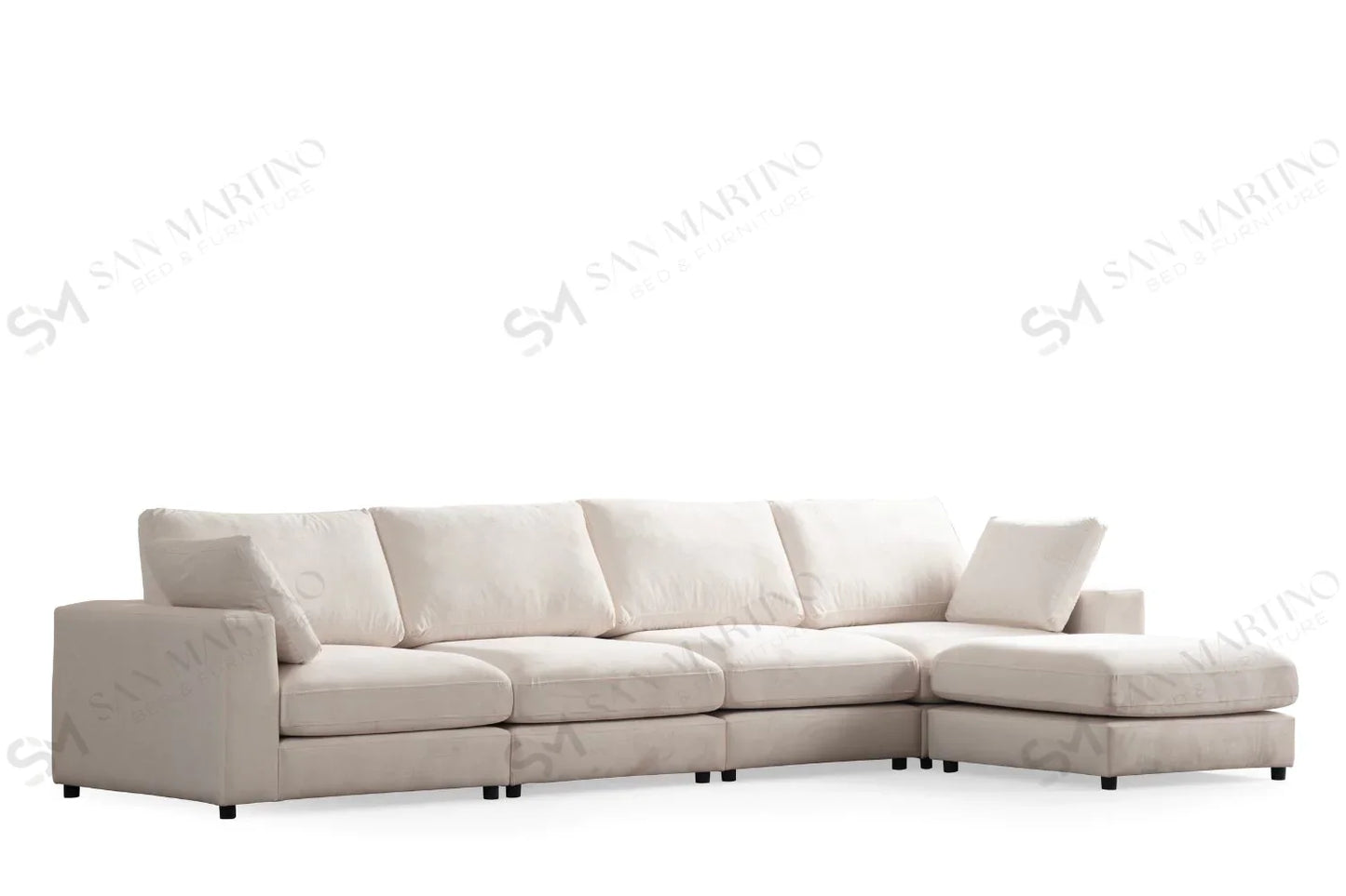 Canapé Modulable Julia Velours Blanc 4+1 Pouf
