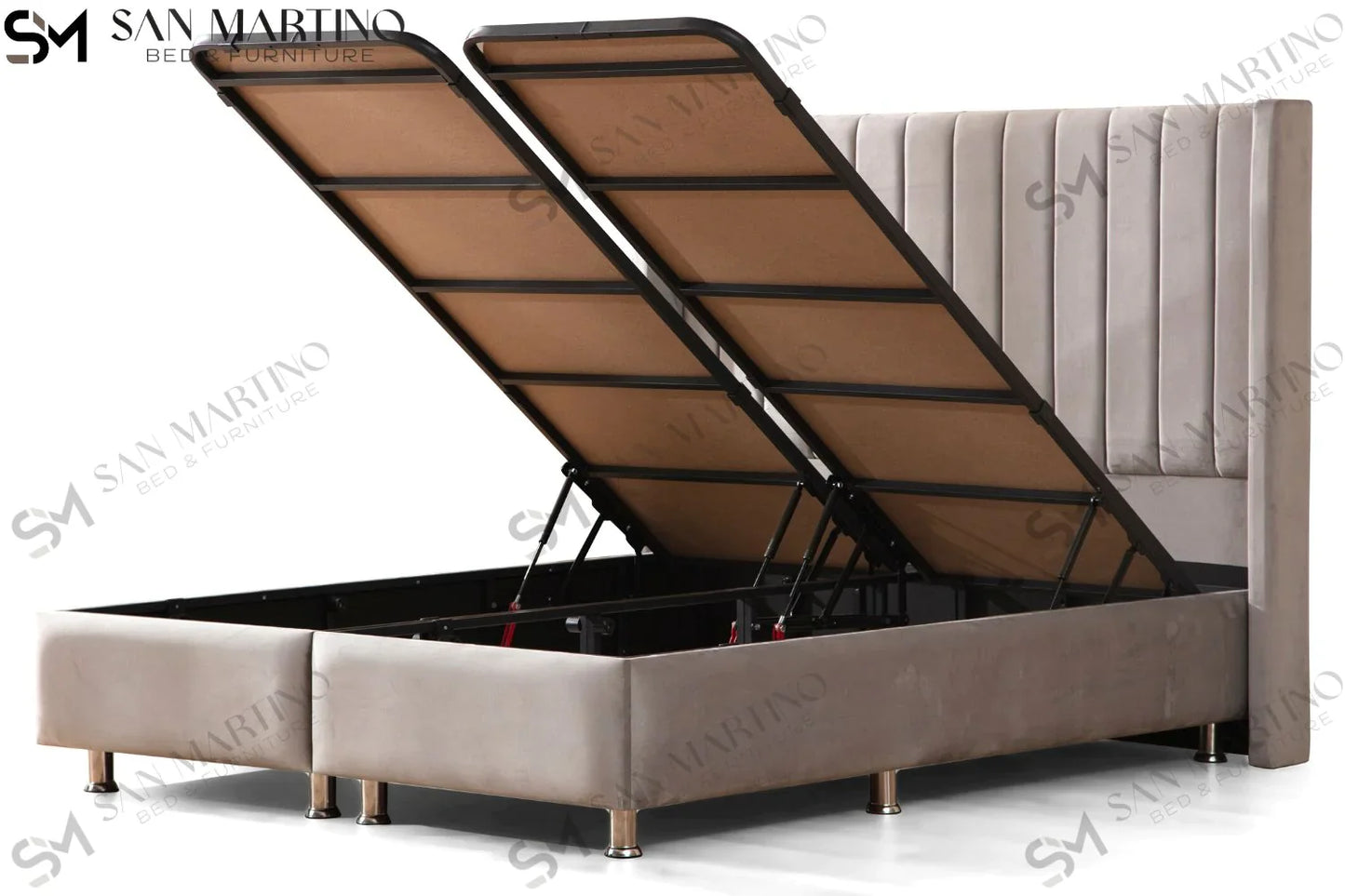 Lit double coffre en Velours – TOKYO GRIS