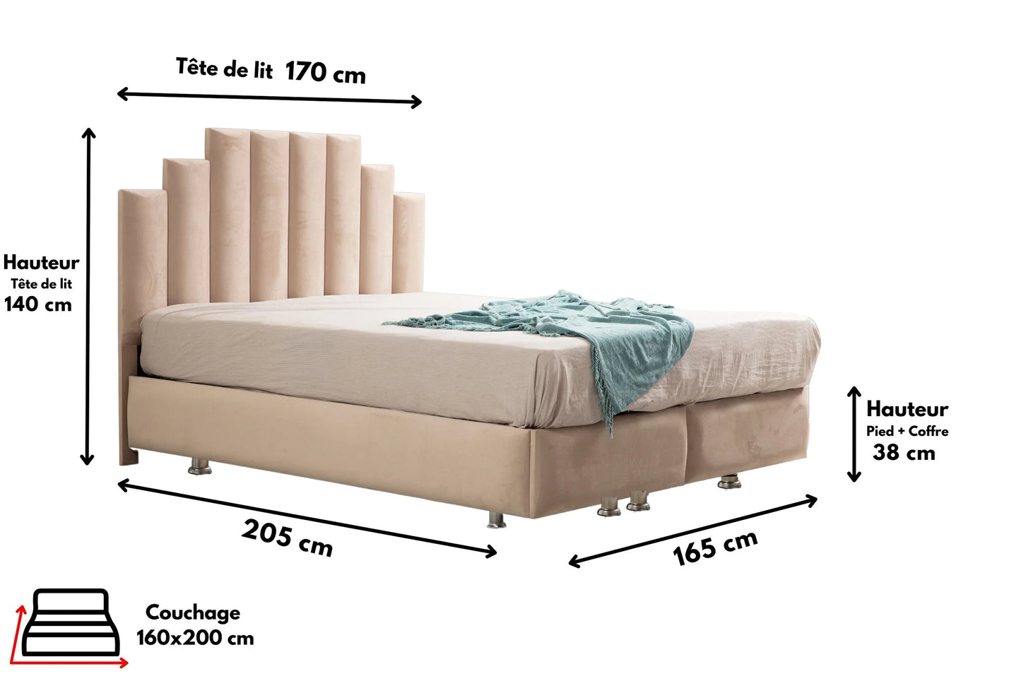 Lit double coffre en Velours – NATURA BEIGE