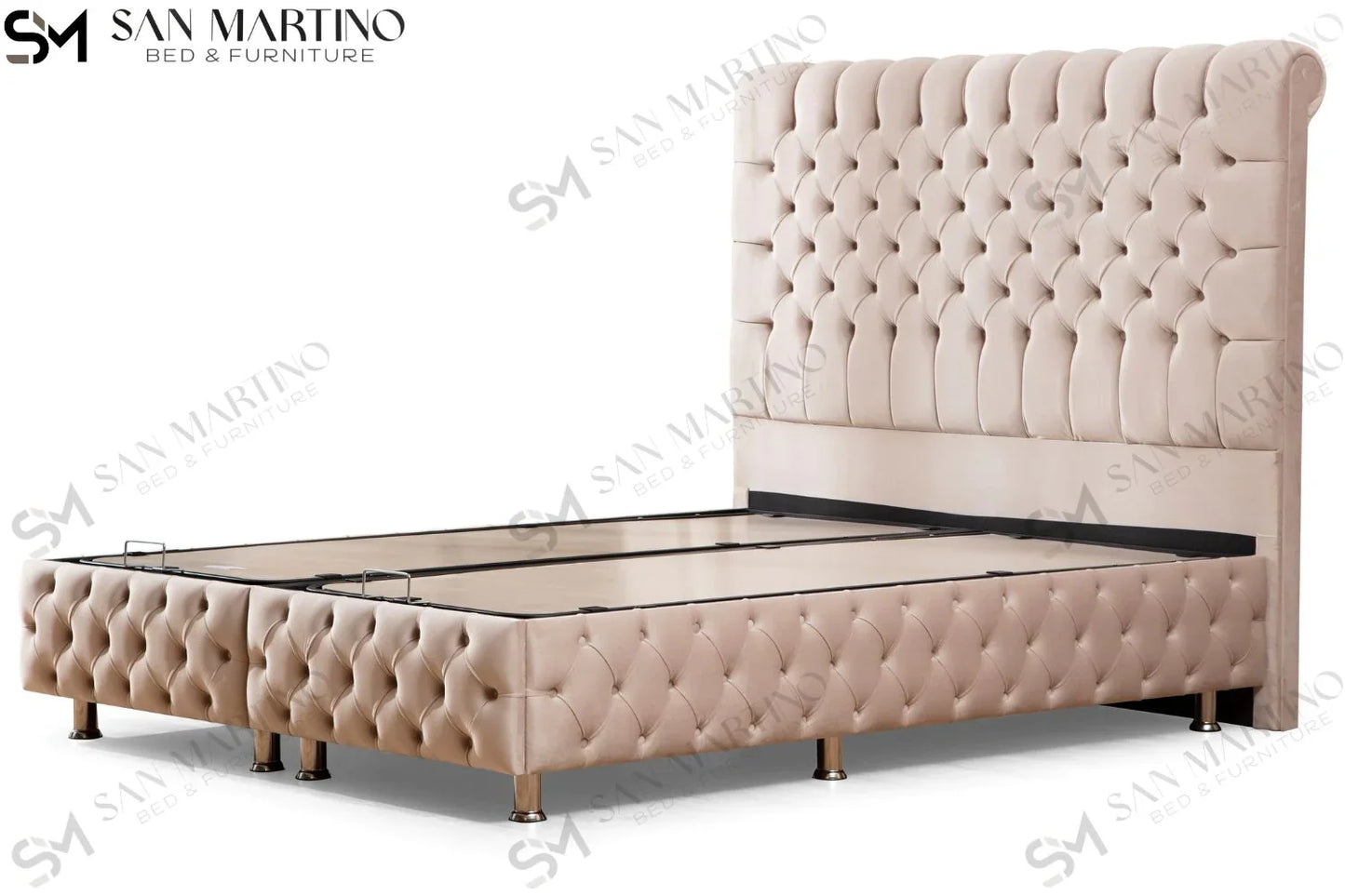 Lit double coffre en Velours – LUNA BEIGE