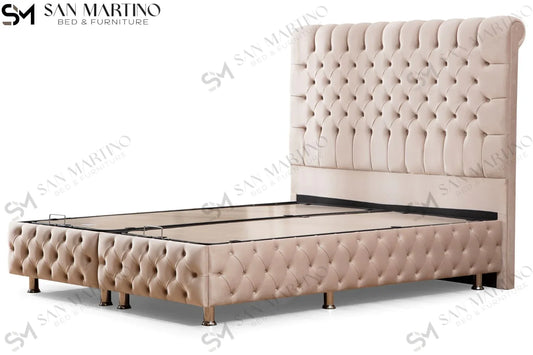 Lit double coffre en Velours – LUNA BEIGE