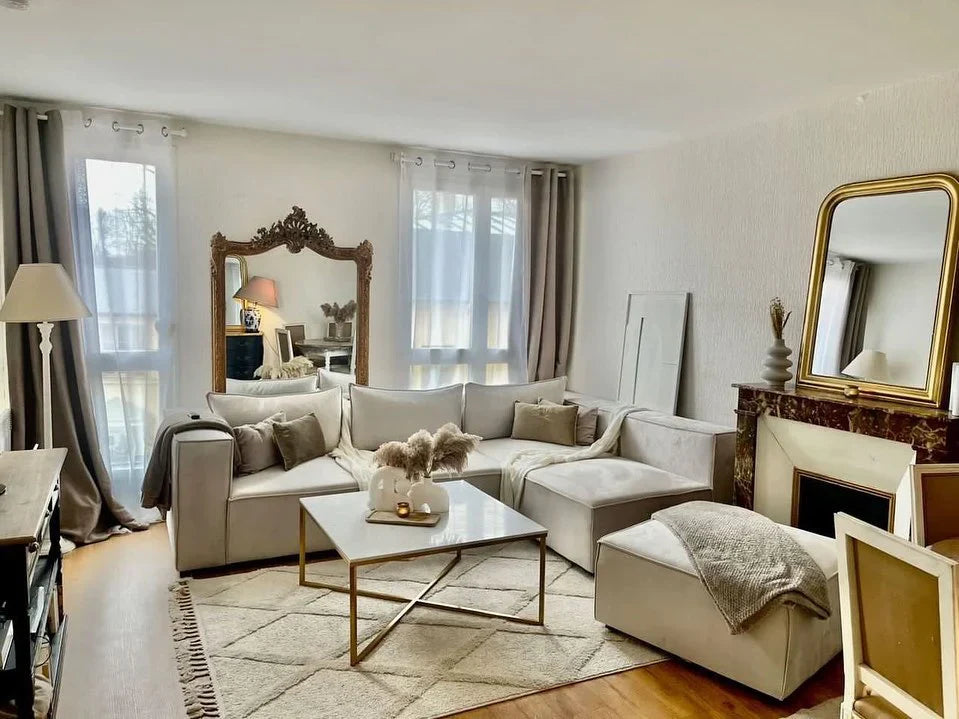 Canapé Modulable Elégance Velours Beige 4+1 Pouf