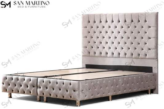 Lit double coffre en Velours – LAGOS GRIS