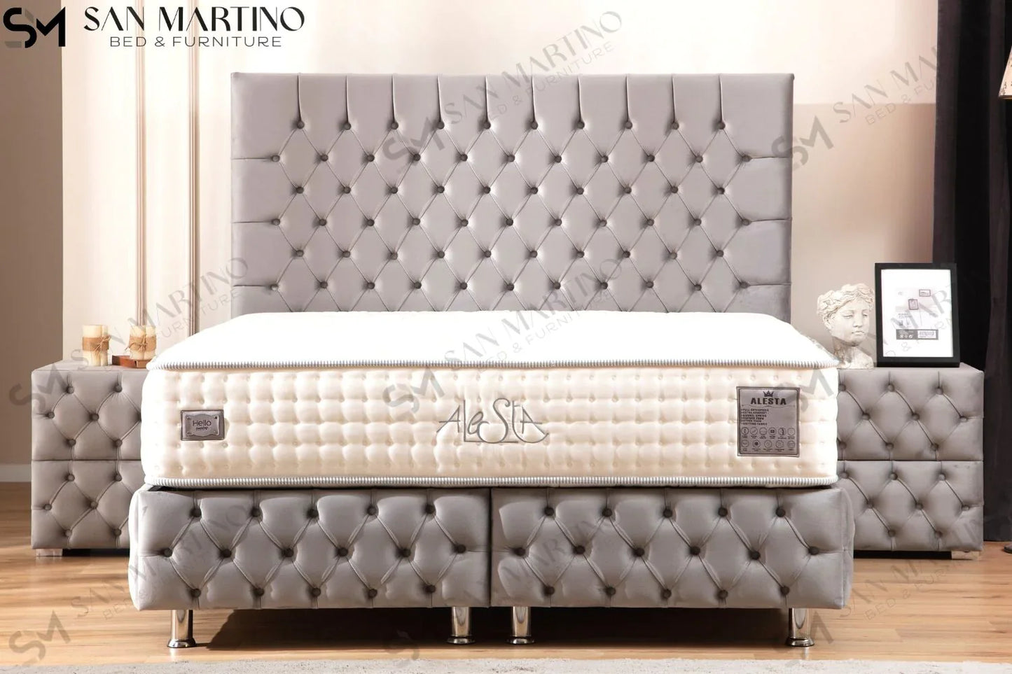 Lit double coffre en Velours – LAGOS GRIS