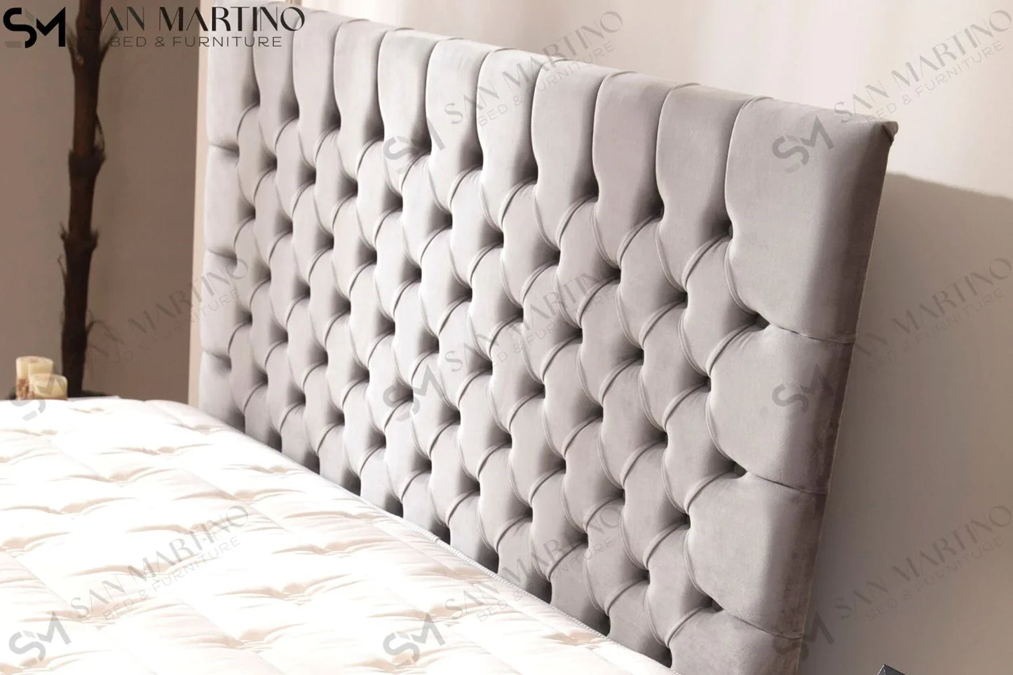Lit double coffre en Velours – LAGOS GRIS