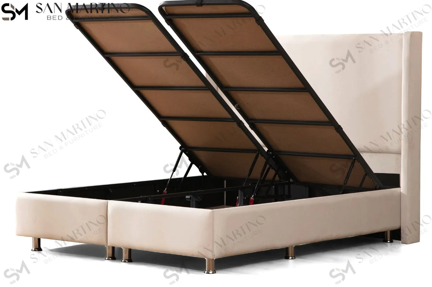 Lit double coffre en Velours – COCO BLANC CASSÉ