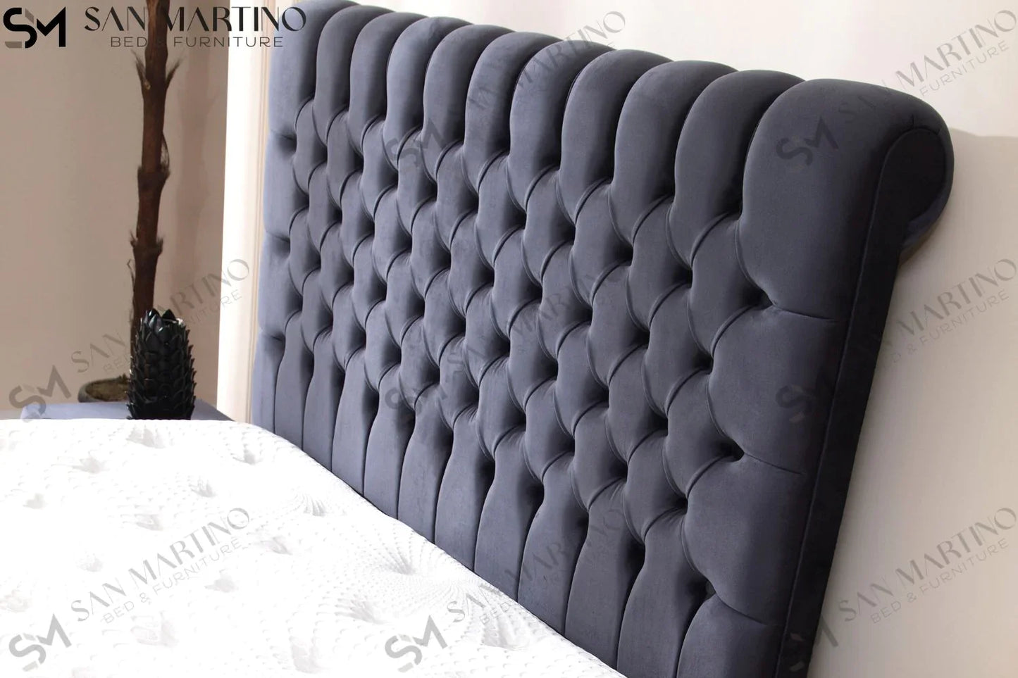 Lit double coffre en Velours – LUNA GRIS ANTHRACITE V-29