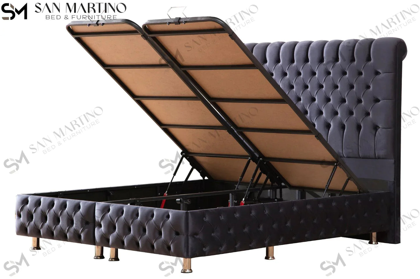 Lit double coffre en Velours – LUNA GRIS ANTHRACITE V-29