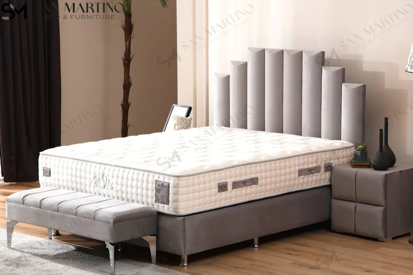 Lit double coffre en Velours – NATURA GRIS