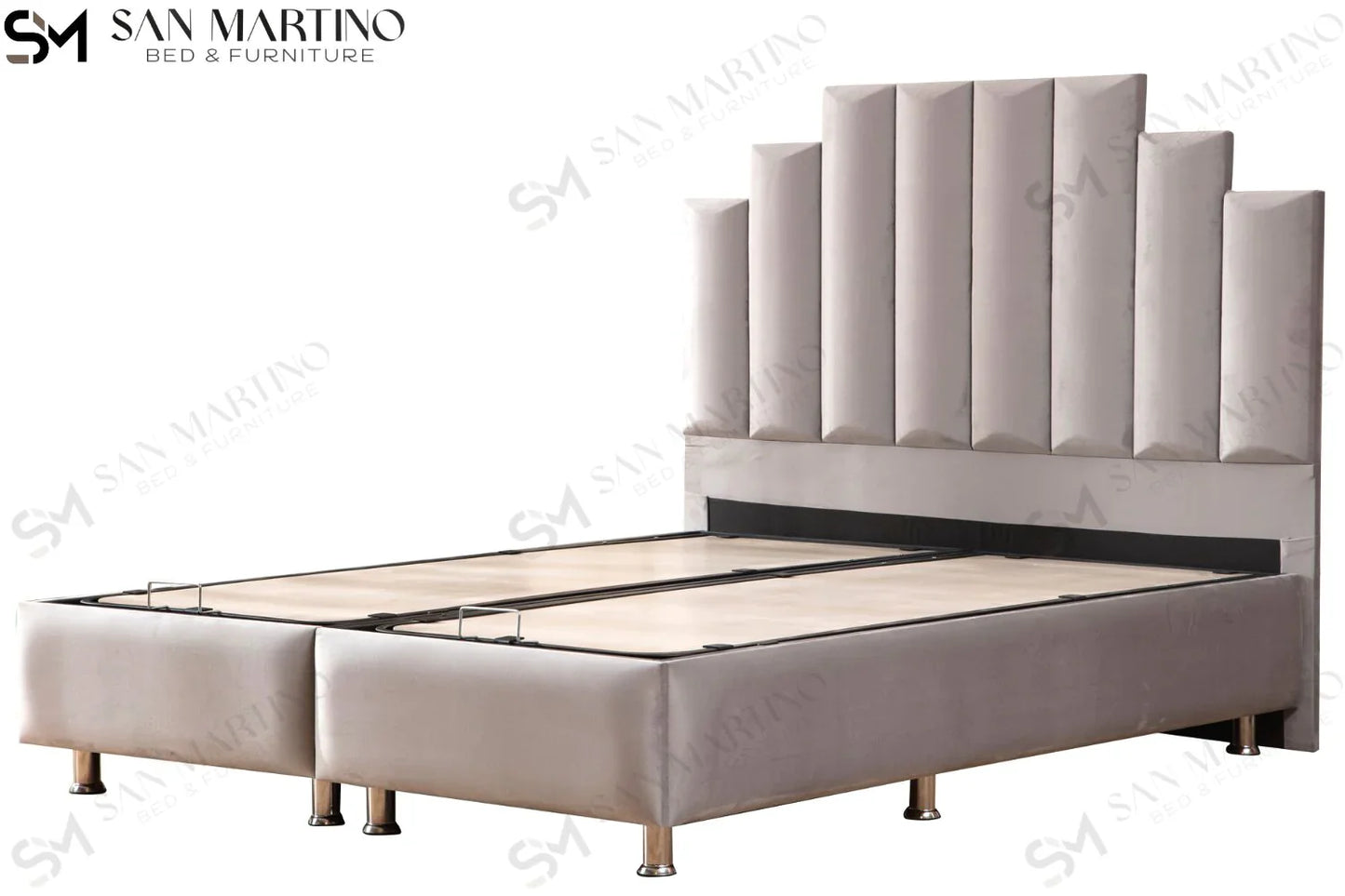 Lit double coffre en Velours – NATURA GRIS