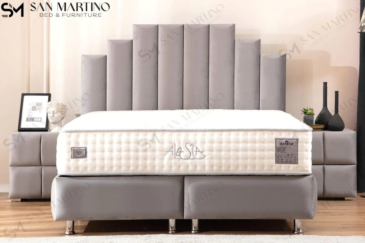 Lit double coffre en Velours – NATURA GRIS