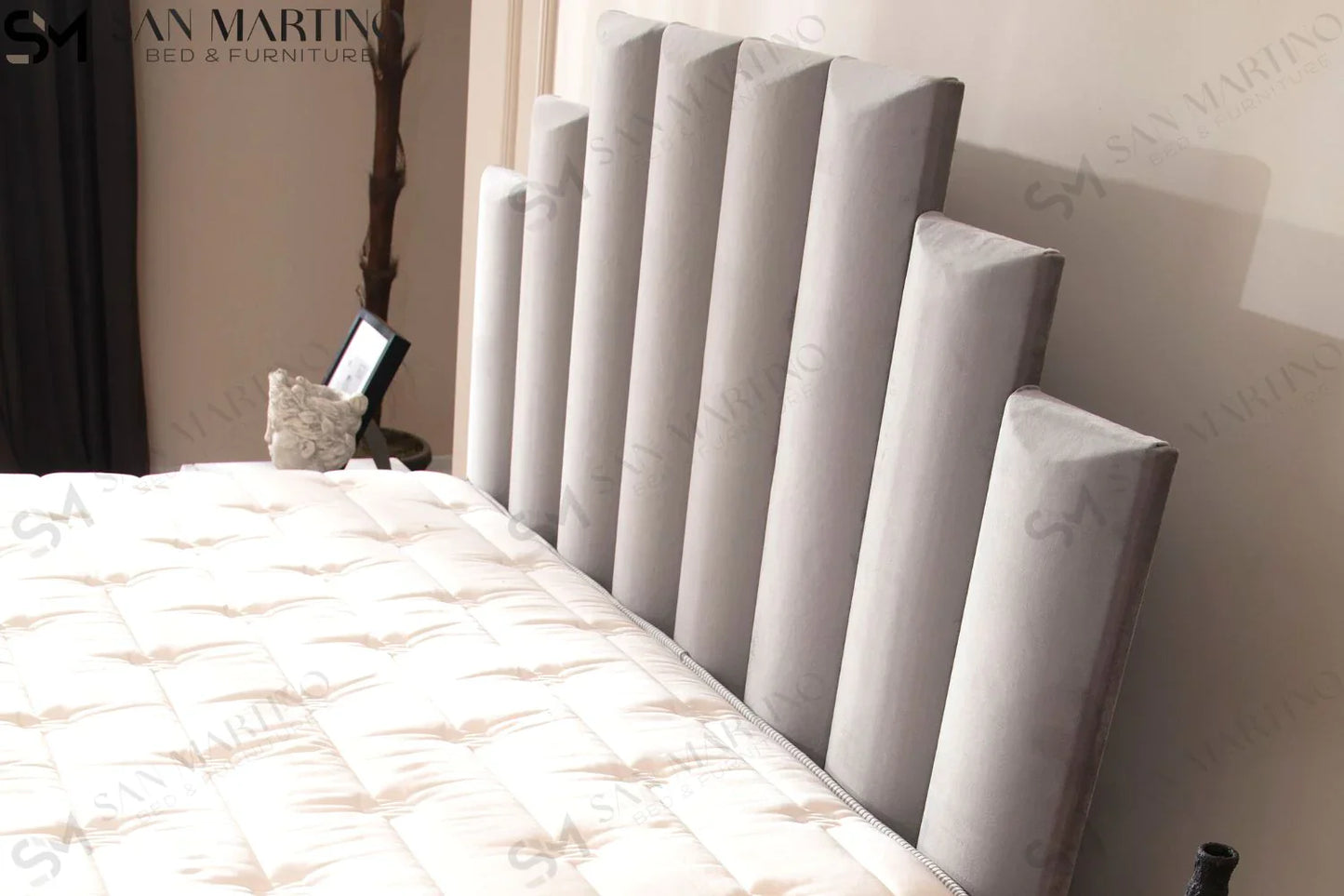 Lit double coffre en Velours – NATURA GRIS