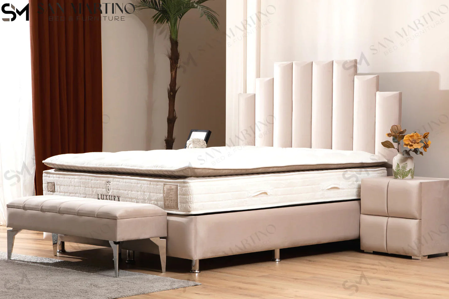 Lit double coffre en Velours – NATURA BEIGE