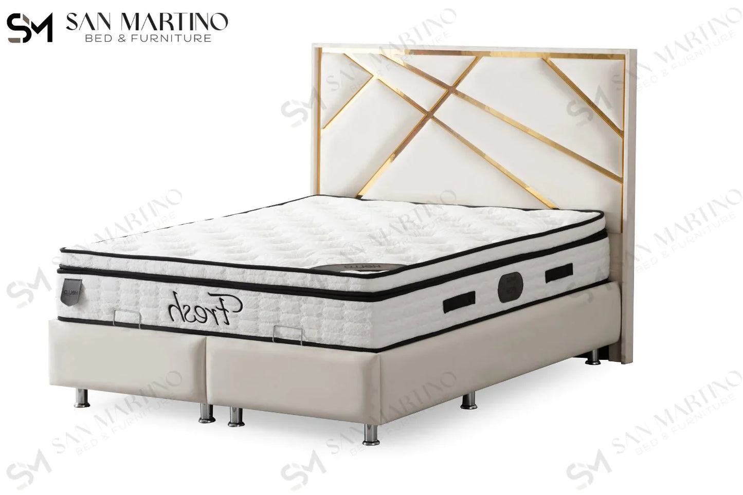 Lit double coffre en Velours – PARMA BLANC CASSÉ