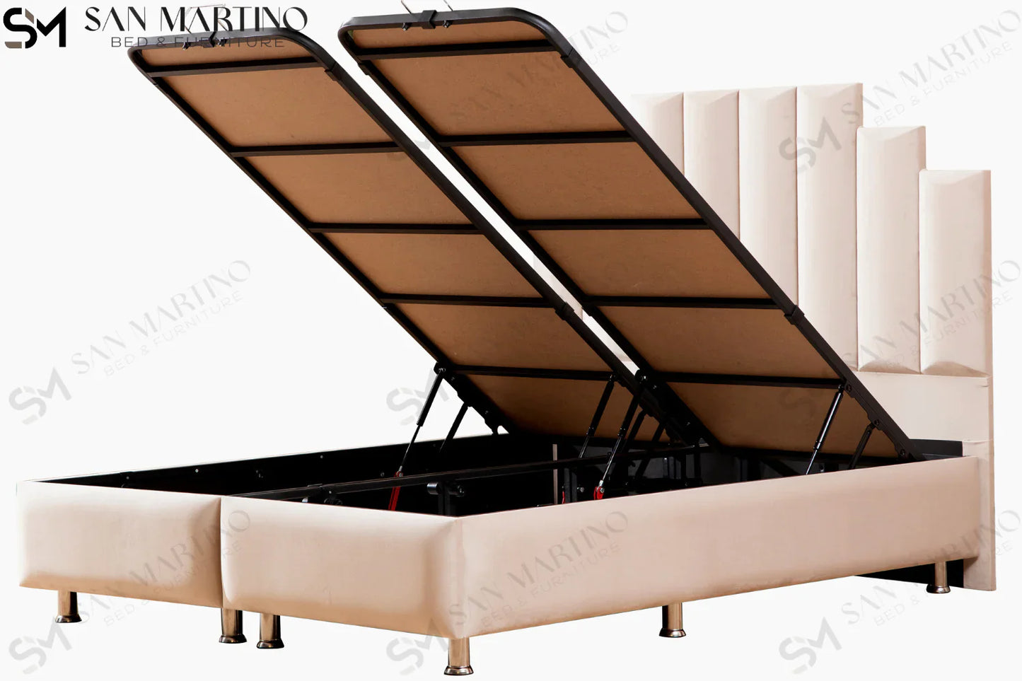 Lit double coffre en Velours – NATURA BEIGE