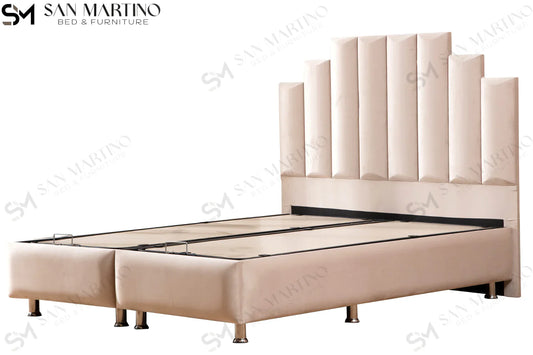 Lit double coffre en Velours – NATURA BEIGE