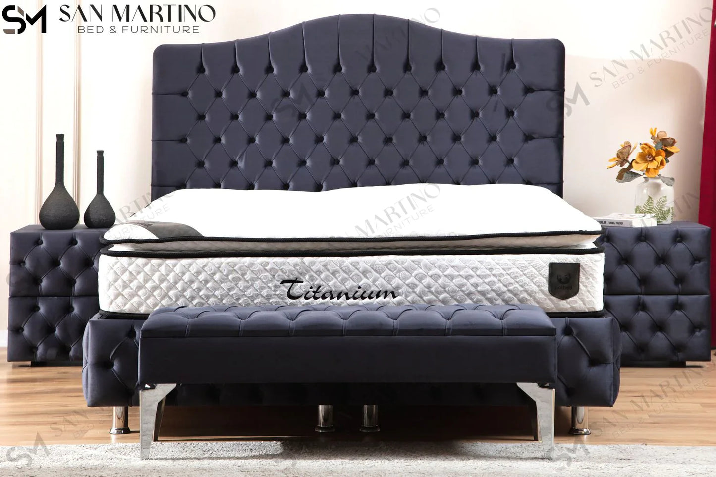 Lit double coffre en Velours – PARIS GRIS ANTHRACITE