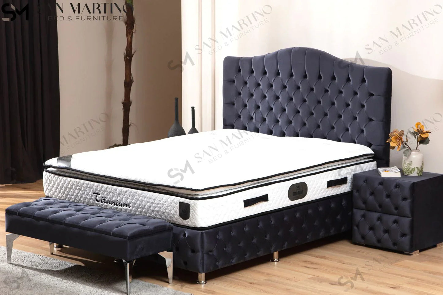 Lit double coffre en Velours – PARIS GRIS ANTHRACITE